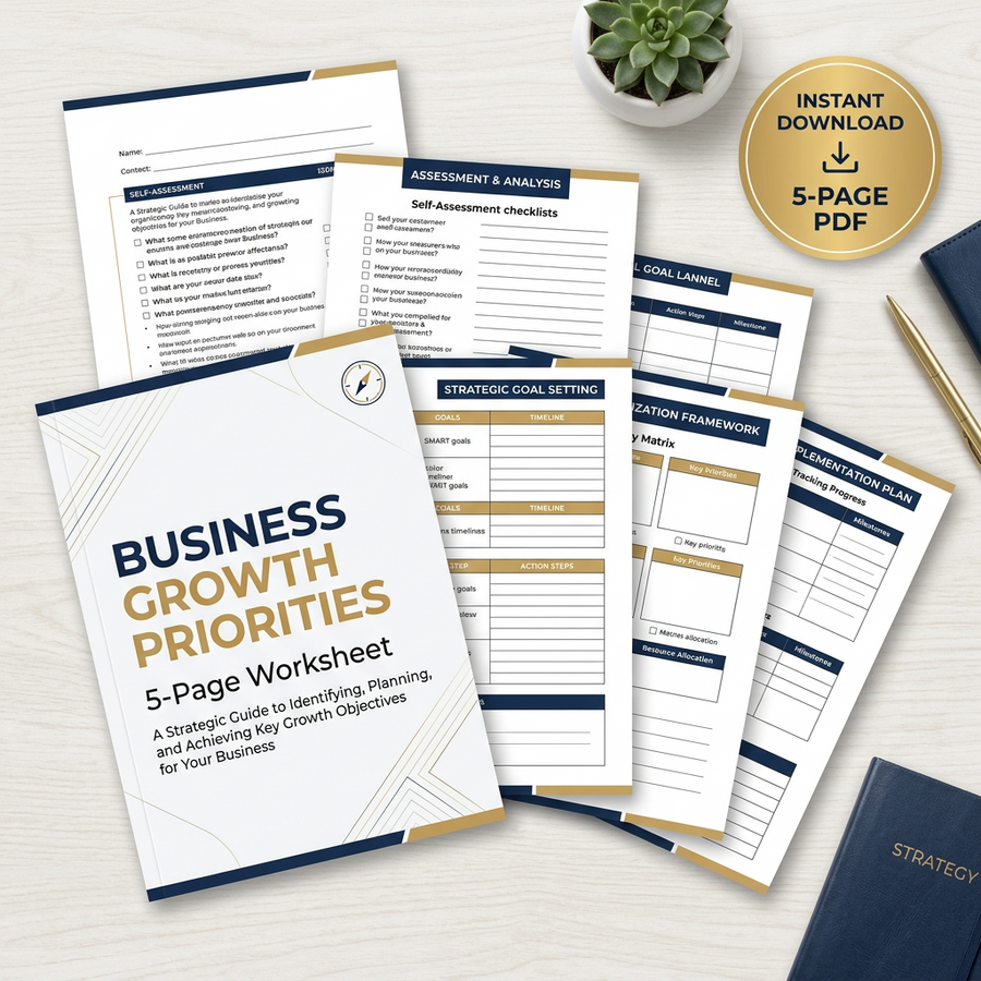 Business Growth Priorities  | Business Growth Series (5-Page Downloadable) Worksheet